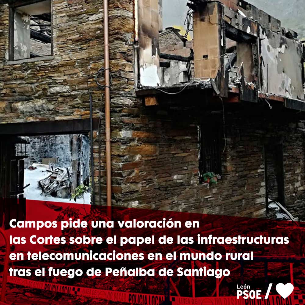 Campos pide una valoración en las Cortes sobre el papel de las infraestructuras en telecomunicaciones en el mundo rural tras el fuego de Peñalba de Santiago