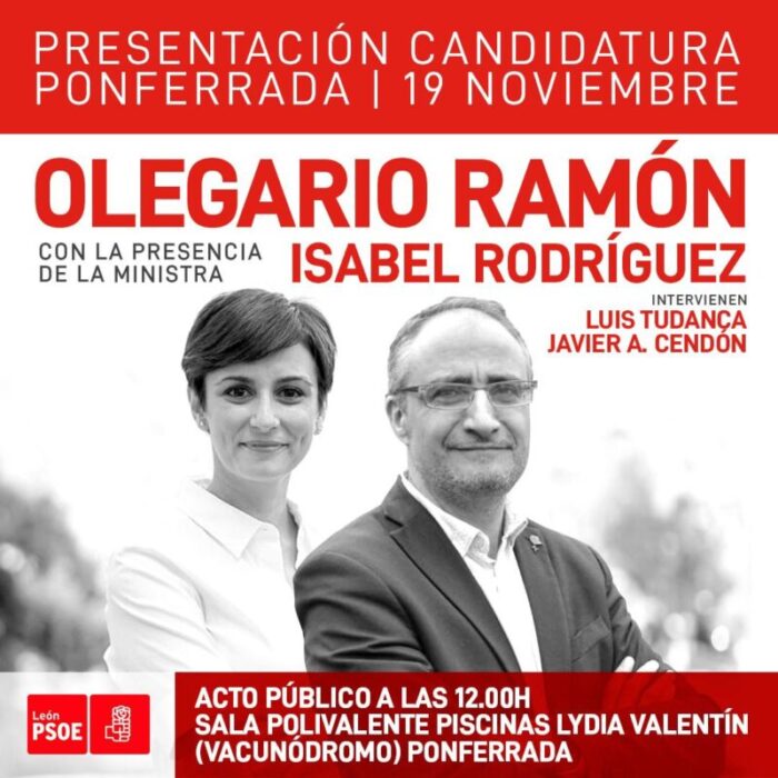 Olegario Ramón presenta su candidatura a la alcaldía de Ponferrada respaldado por la ministra Isabel Rodríguez